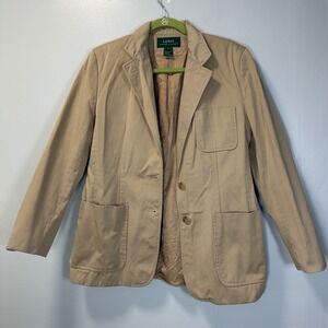 Lauren Ralph Lauren Tan Cotton Twill Blazer Jacket Womens 12 Khaki 2-Button